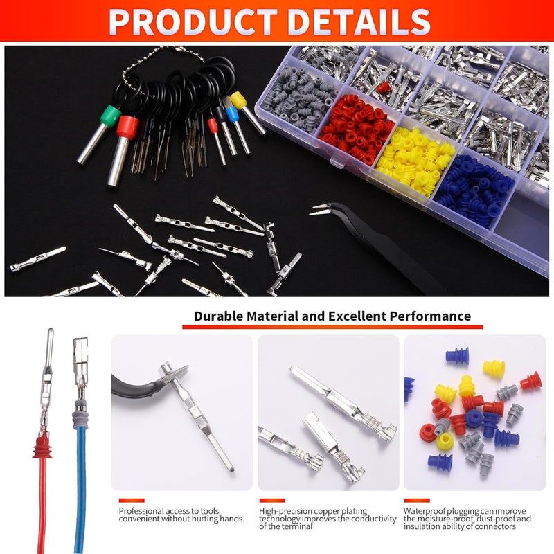 dakewang 899Pcs 24types Automotive Pin Connectors Kit, 1/1.5/1.8/2.2/2.3/2.8/3.5mm Male&Female Wire Pins, Non Insulated Wire Terminal Pin Kit. - Image 3
